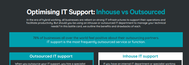 Download our free infographic to help clarify some of the biggest considerations in making the best choice for your SMB when it comes to in-house vs outsourced IT.
